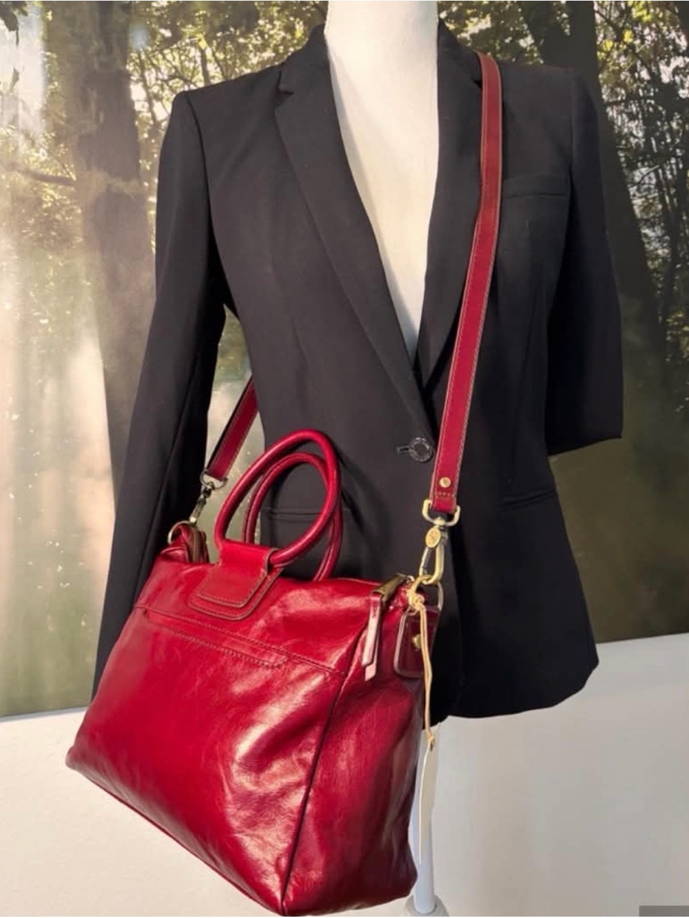 HOBO Red Leather Satchel with Removable Crossbody Strap